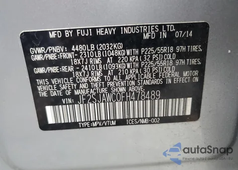 2015 Subaru Forester 2.5I Touring from USA, damaged, VIN JF2SJAWC0FH478489